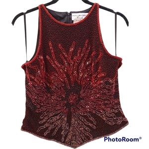 Papell 100% Silk Beaded Bursting Star Halter Top